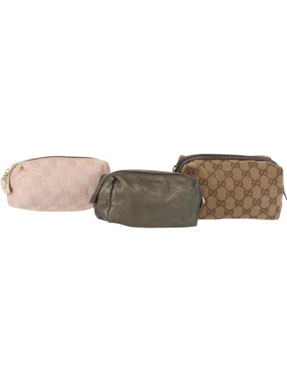 GUCCI GG Canvas Pouch 3 Set Pink Gold beige